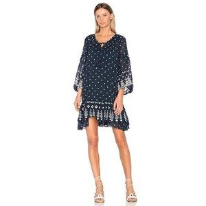 Derek Lam 10 Crosby Bell-Sleeve Embroidered Ruffle Dress In Navy